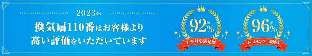 換気扇110番はお客様より高い評価をいただいています。工事対応満足度92% コールセンター満足度96%